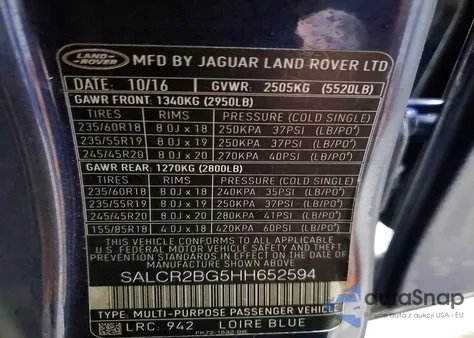 2017 Land Rover Discovery Sport Hse из США, поврежденный, VIN SALCR2BG5HH652594